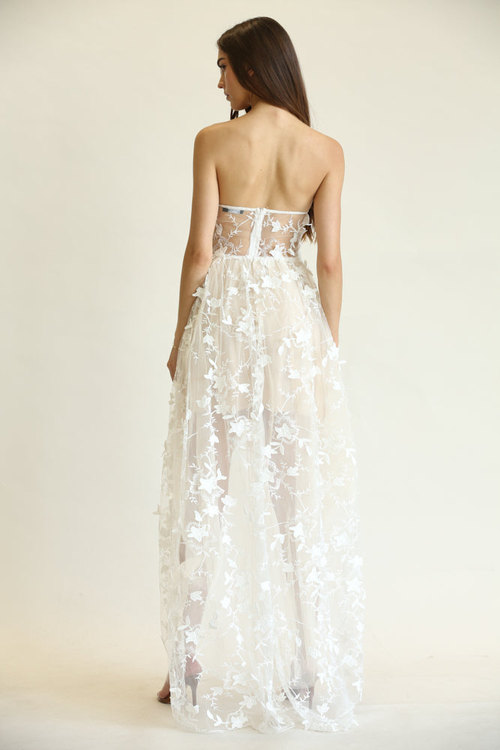 NARELLE- 3D FLORAL EMBROIDERED LACE MINI DRESS