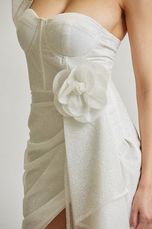 ALINA- GLITTER MESH 3D FLOWER DETAIL MINI DRESS
