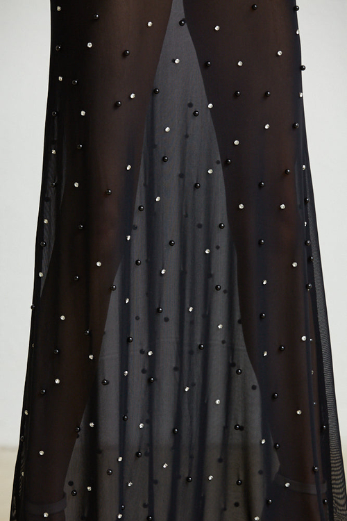 MAGNOLIA- SHEER FAUX FEATHER CUFFS MAXI DRESS