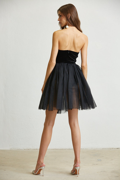 AVA- RHINESTONE PEARL DETAILING TULLE MINI DRESS