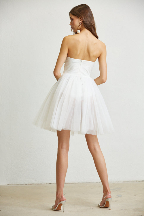 AVA- RHINESTONE PEARL DETAILING TULLE MINI DRESS