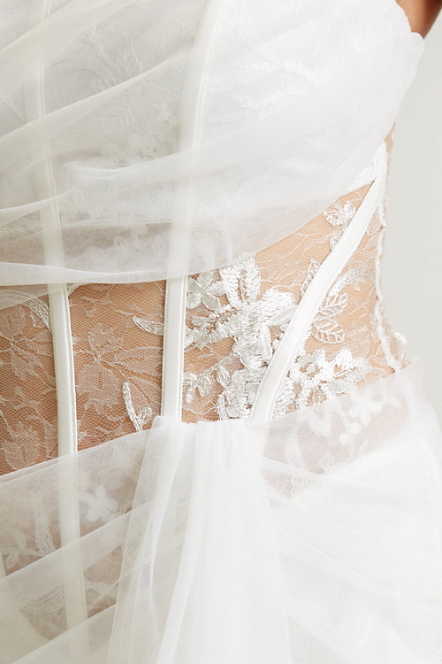 LEILANI- FLOWER PATTERN CORSET TULLE SASH MAXI DRESS