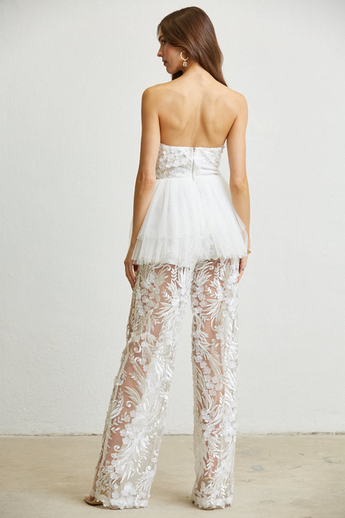 LUCIA- 3D FLOWER TRIM CORSET JUMPSUIT