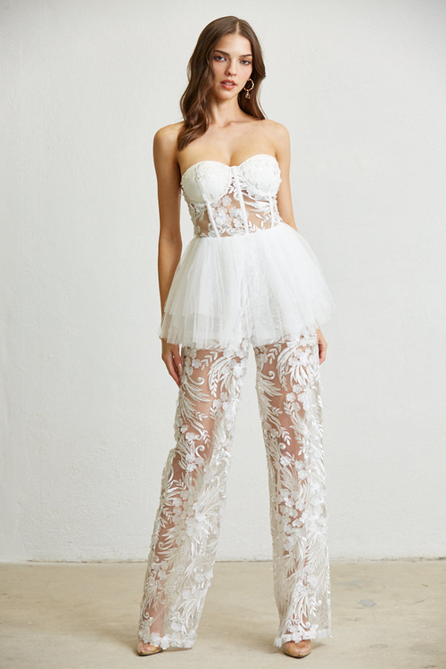 LUCIA- 3D FLOWER TRIM CORSET JUMPSUIT