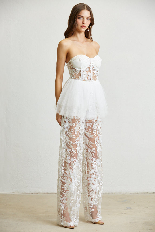 LUCIA- 3D FLOWER TRIM CORSET JUMPSUIT